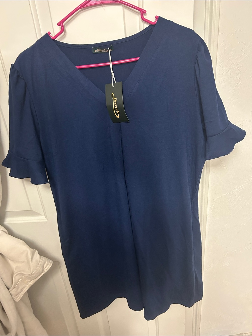 Blue V-Neck Short Sleeve Top